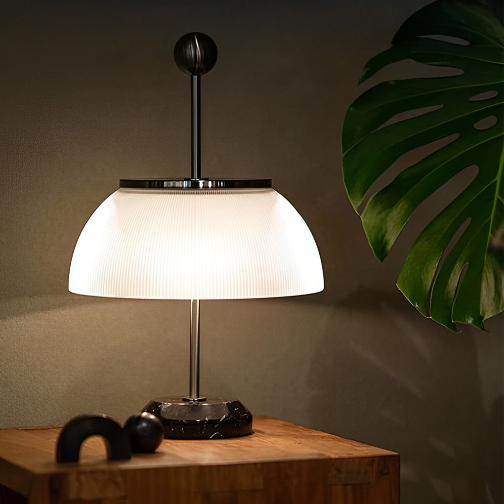 Ribbed Glass Bowl and Metal Italian Accent Table Lamps-Lighom