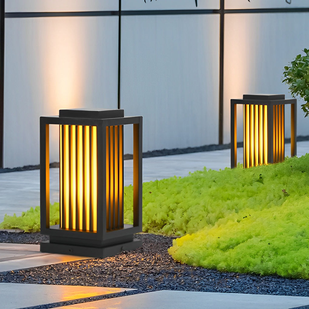 Modern Black LED Cage Pathway Lawn Lamp-Lighom