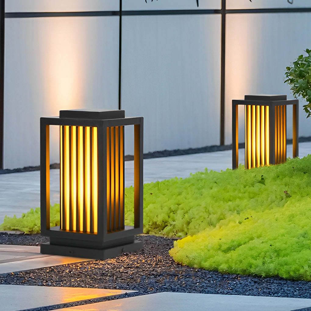 Modern Black LED Cage Pathway Lawn Lamp-Lighom