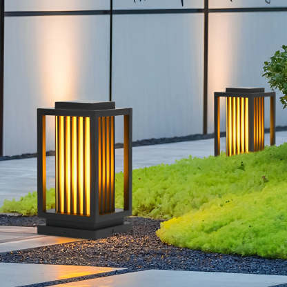 Modern Black LED Cage Pathway Lawn Lamp-Lighom