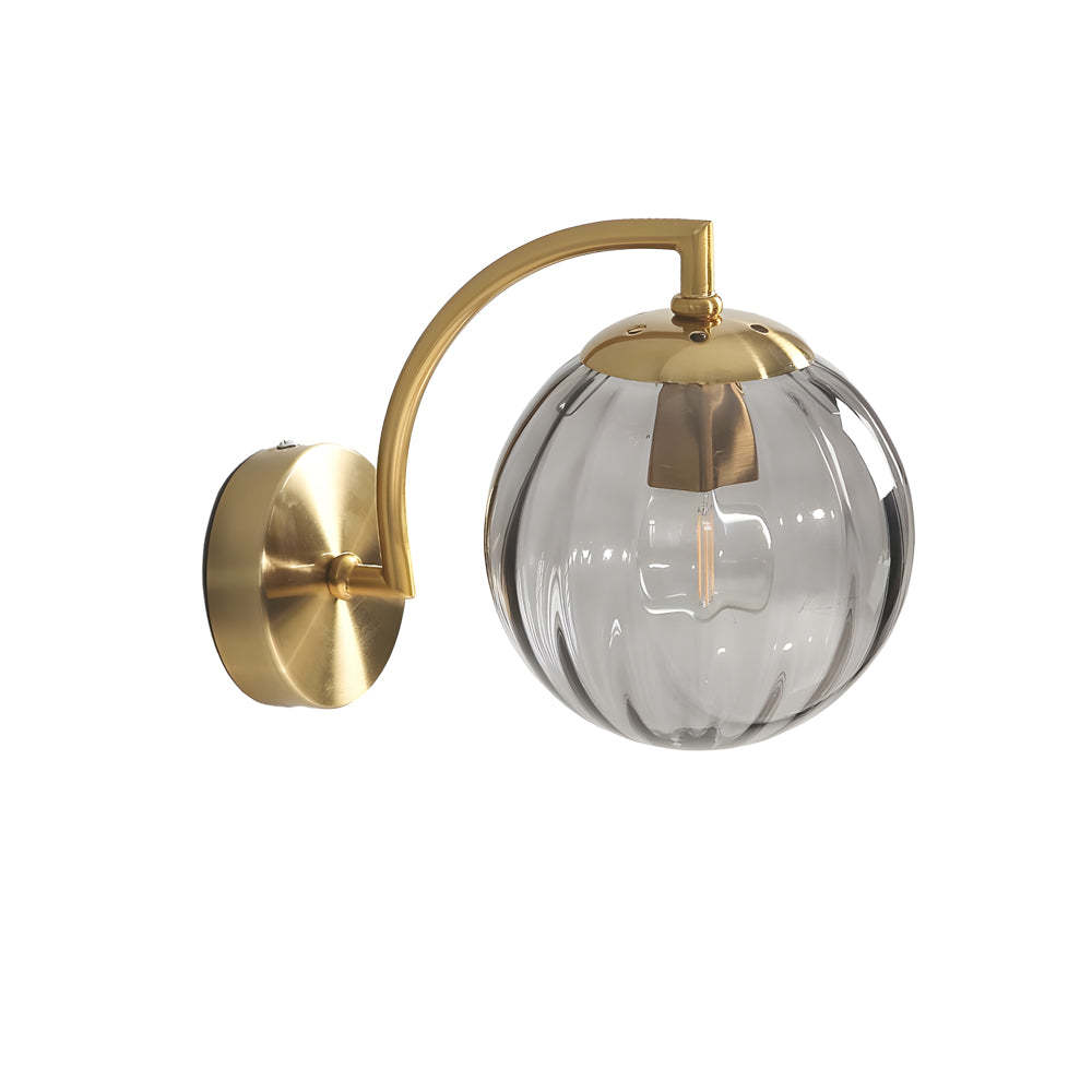 Curved Arm Rib Glass Ball Wall Sconce