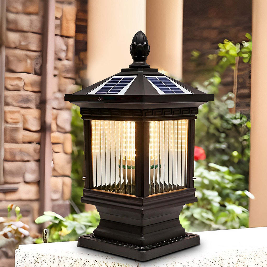 Vintage Grille Glass Retro Solar Fence Post Light