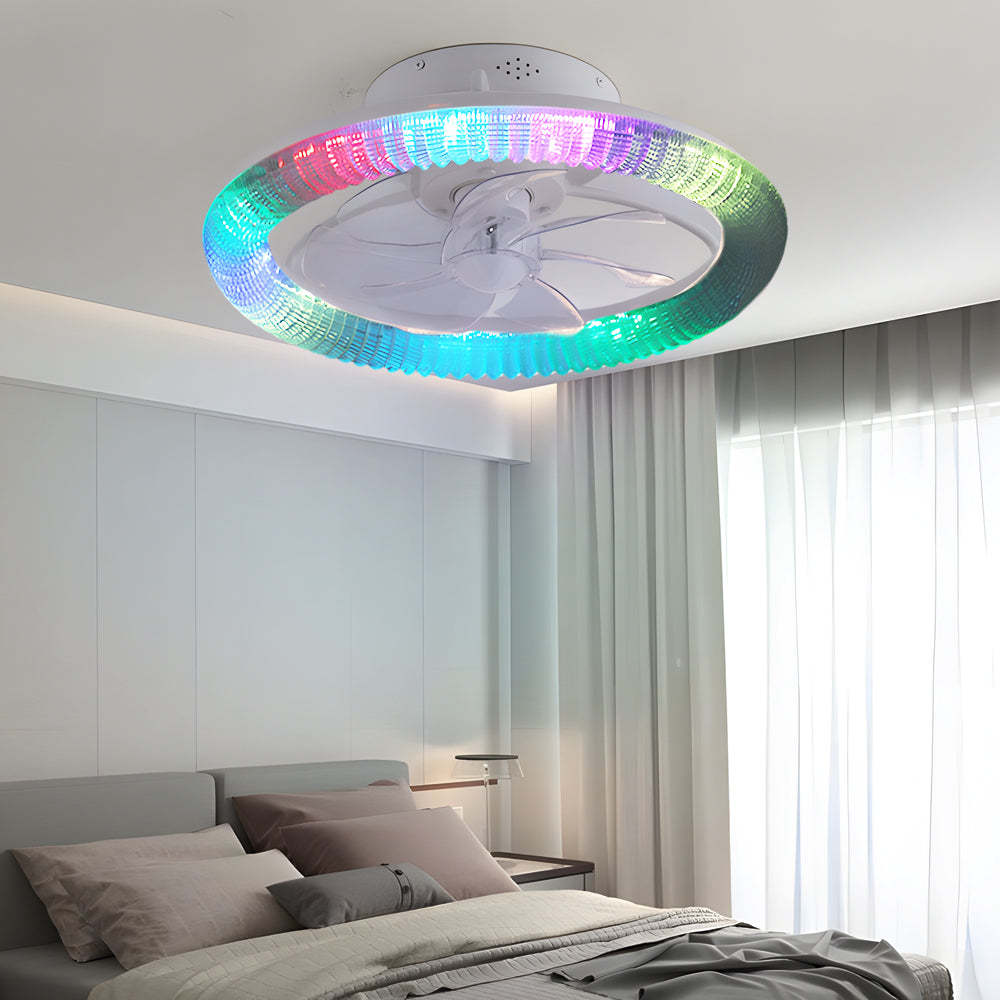 Round Dimmable RGB White Modern Ceiling Fan Light