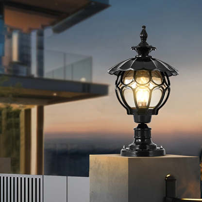 Flower Ball Cognac Glass Waterproof European Style Outdoor Pillar Lamp-Lighom
