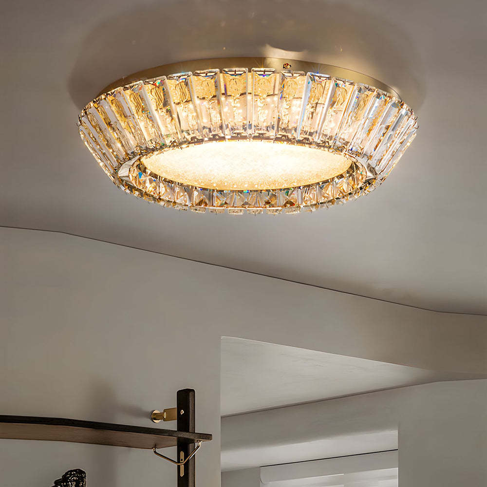 Quicksand Drum Crystal Titanium Gold Flush Mount Chandelier