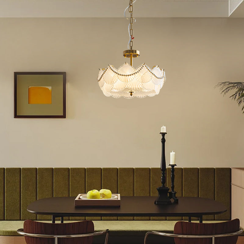 Round Glass Piece Seashells Three Step Dimming LED French Style Chandelier-Lighom