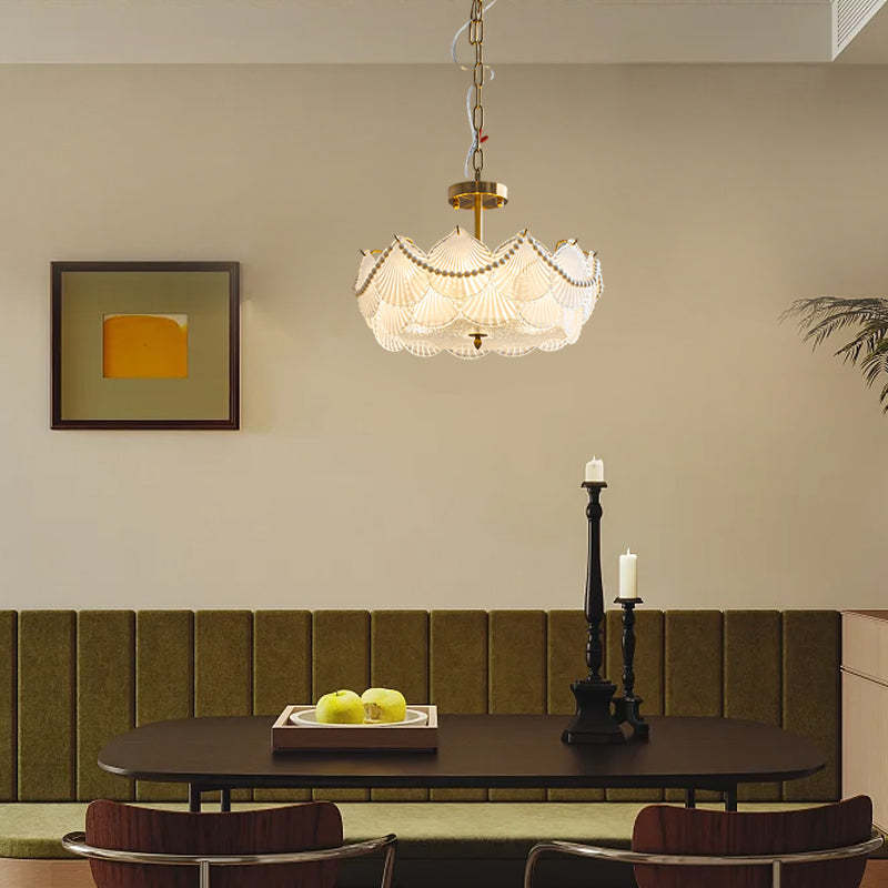 Round Glass Piece Seashells Three Step Dimming LED French Style Chandelier-Lighom