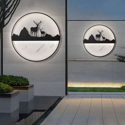 Round Mountain Scenery Silhouette Dimmable with Remote Outdoor Wall Lights-Lighom