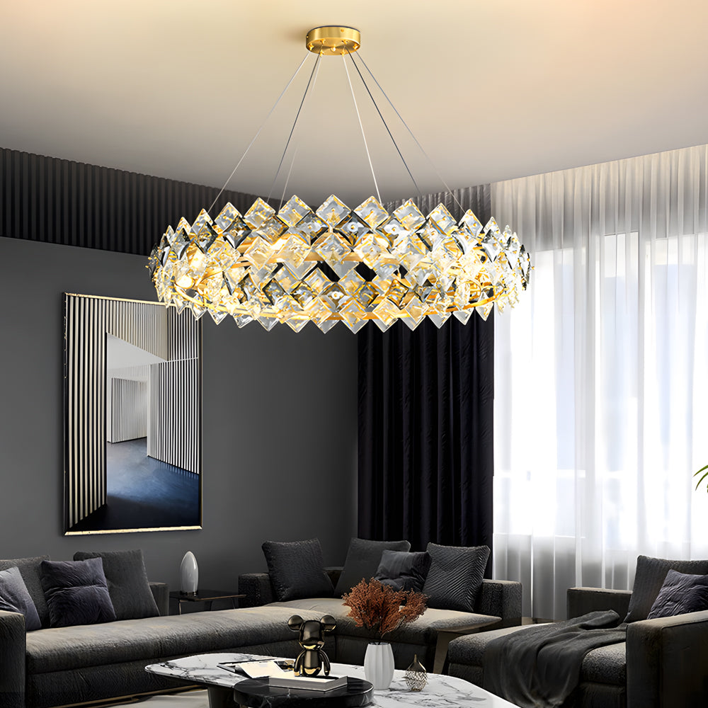 Long Crystal Copper Post-Modern Dining Chandelier