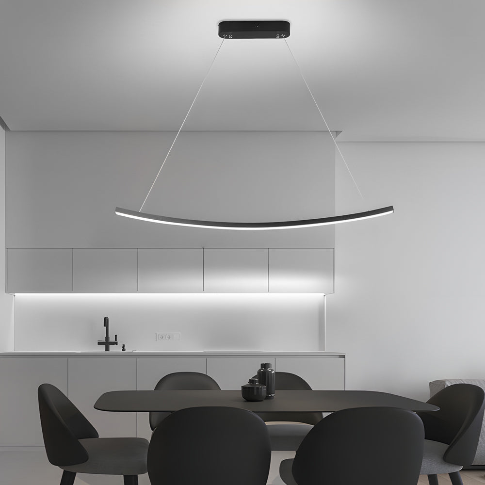 Black synthetic arcing linear pendant lighting - modern — Warm White (3000K)