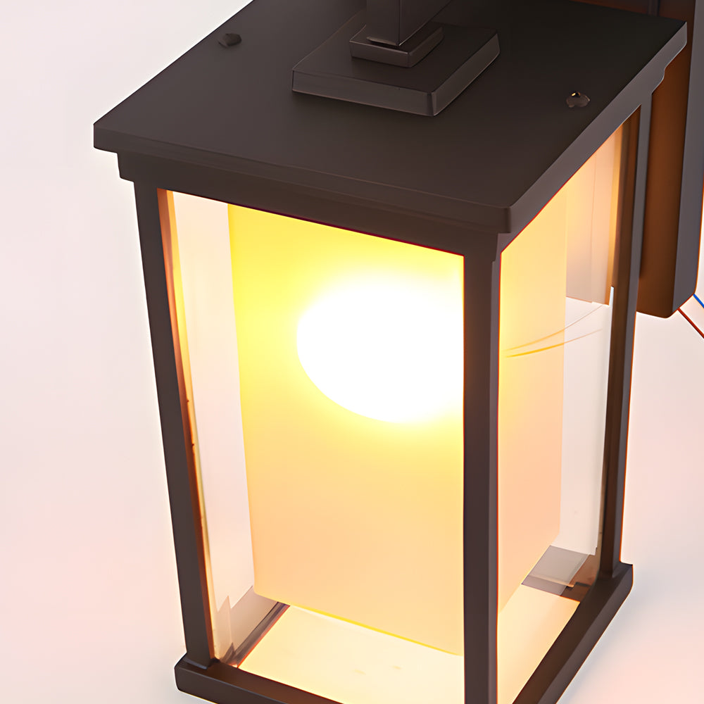 Black Square Outdoor Wall Lantern with Double Glass Shade-Lighom