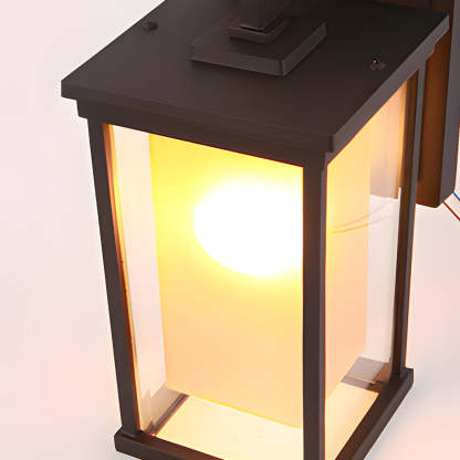 Black Square Outdoor Wall Lantern with Double Glass Shade-Lighom