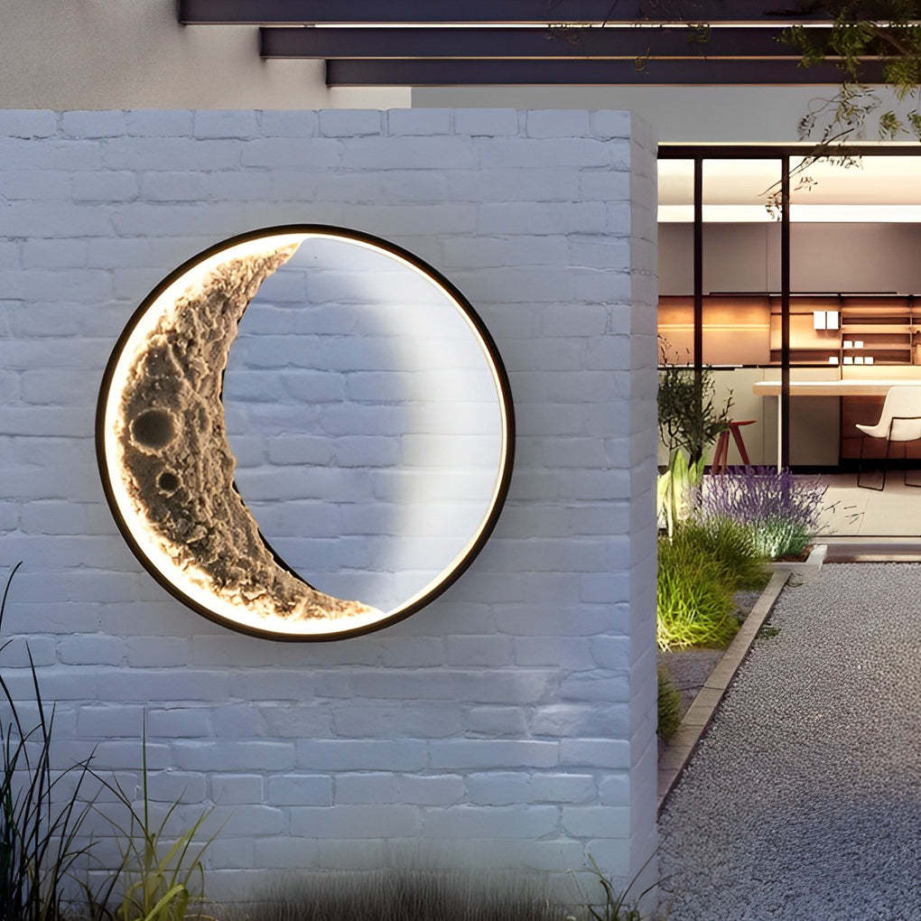 Round Resin Moon Crescent LED Hardwired Outdoor Wall Light-Lighom