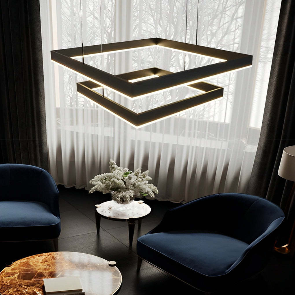 3-Layer Stepless Dimming Black Modern Chandelier