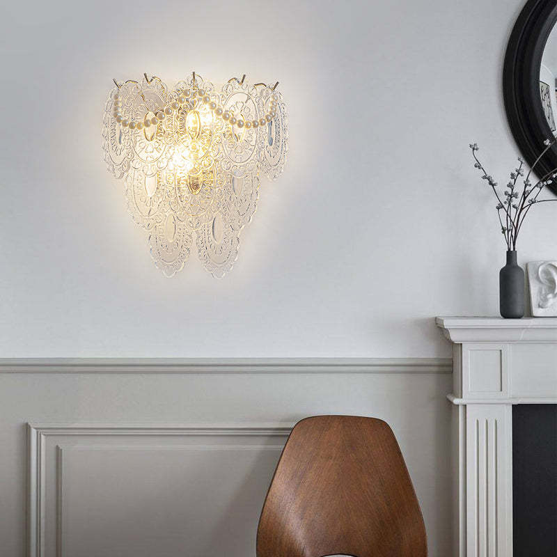 Glass Leaves Feathers Luxury Three Step Dimming French Style Wall Lamp-Lighom