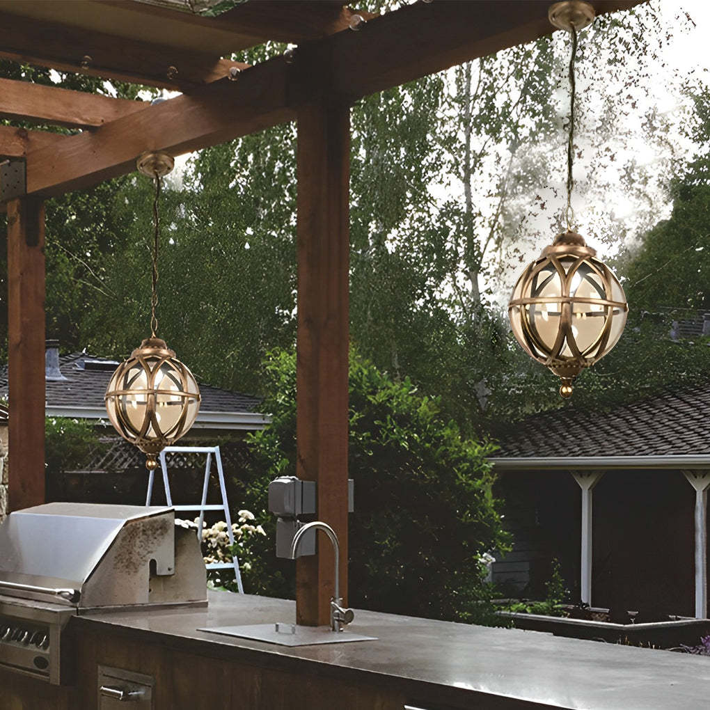 European-style Retro Pendant Aluminum Glass Hanging Ball Outdoor Ceiling Light-Lighom