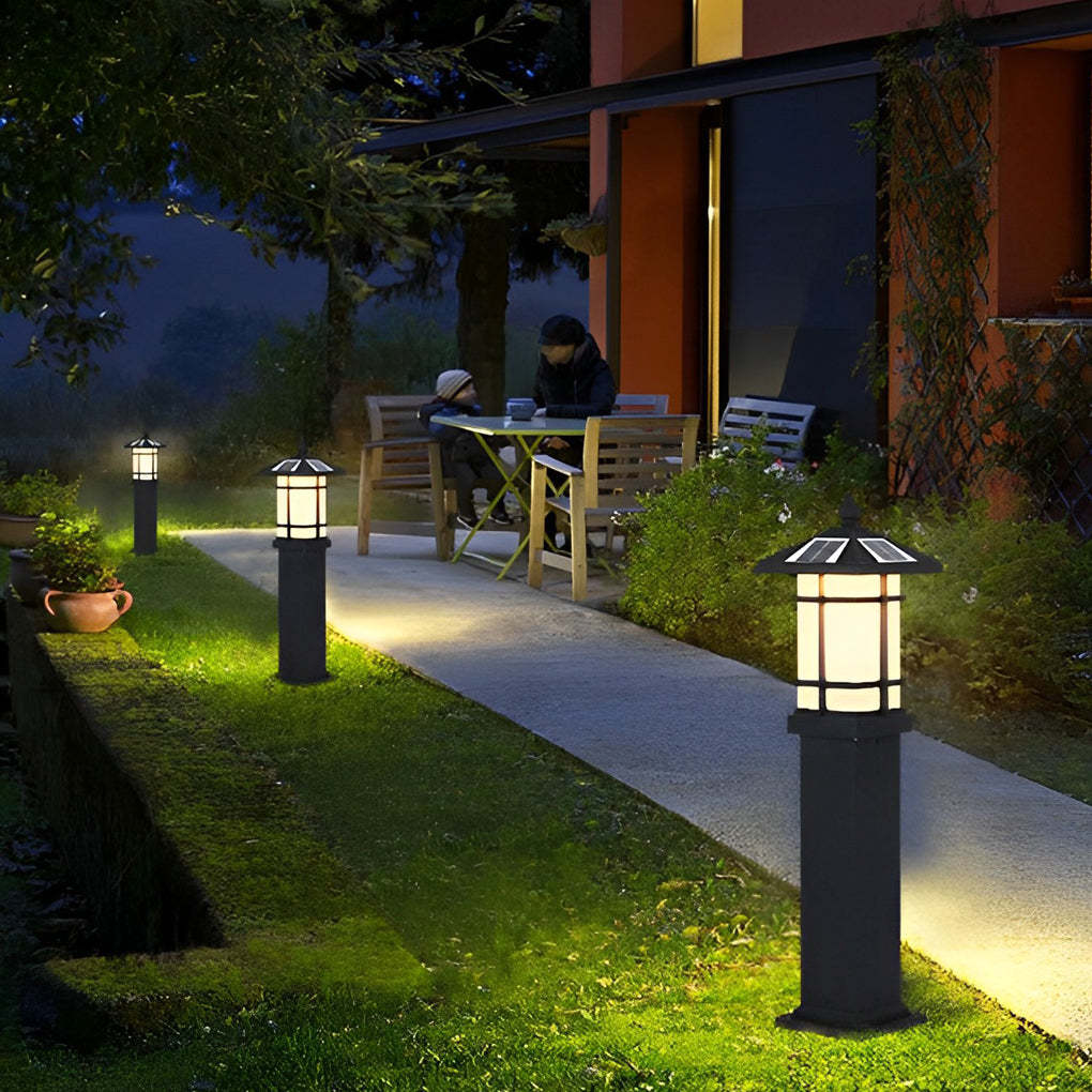 Modern Solar LED Lawn Lamp with Ancient Asian Style Top Waterproof Outdoor Light-Lighom