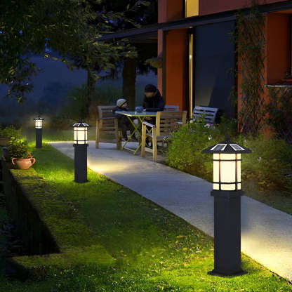 Modern Solar LED Lawn Lamp with Ancient Asian Style Top Waterproof Outdoor Light-Lighom
