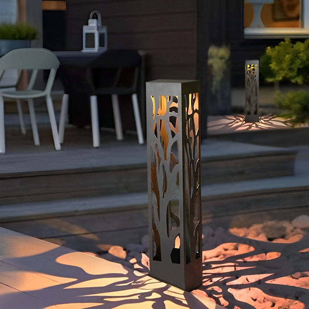 Solar-Powered Modern Outdoor Lawn Lamp with Creative Hollow-Out Branch Pattern-Lighom