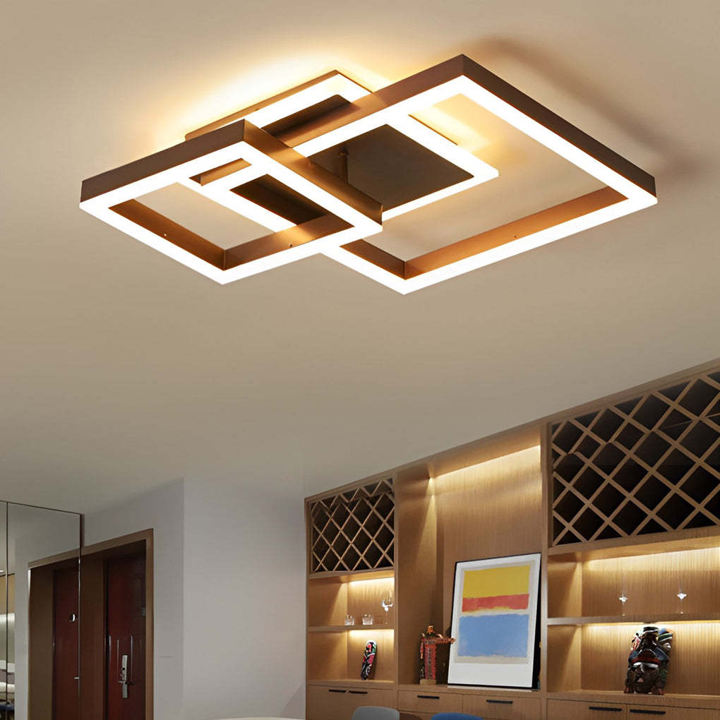 Square Overlapping LED Aluminum Brown Modern Ceiling Light
