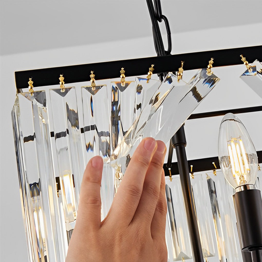 4-Light Crystal Strip Dimmable Black Modern Chandelier