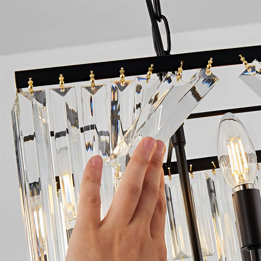 4-Light Crystal Strip Dimmable Black Modern Chandelier