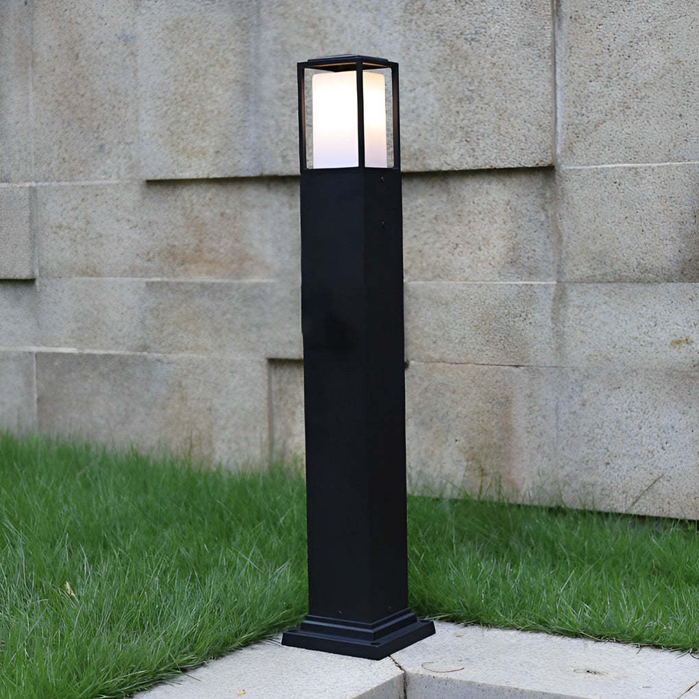 31.49 In. H Aluminum Black Bollard Lights Square Outdoor Path Lights-Lighom