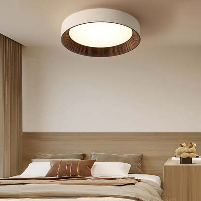 Round Iron Three Step Dimming Modern Wood Texture LED Ceiling Lights Fixture-Lighom