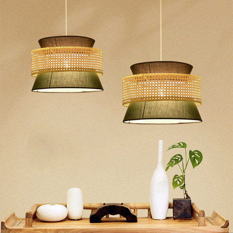 Modern Rattan Japanese Drum Pendant Light