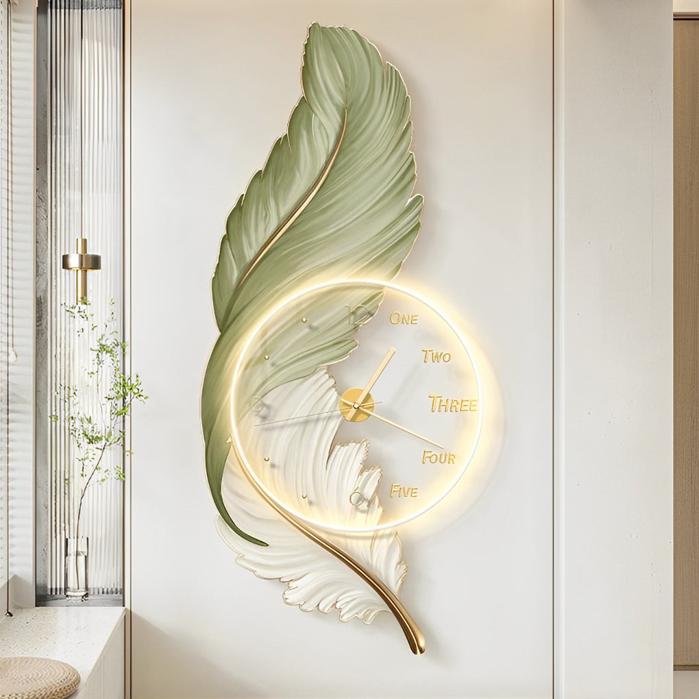 Feathers Acrylic USB Round Wall Clock Lamp with Remote