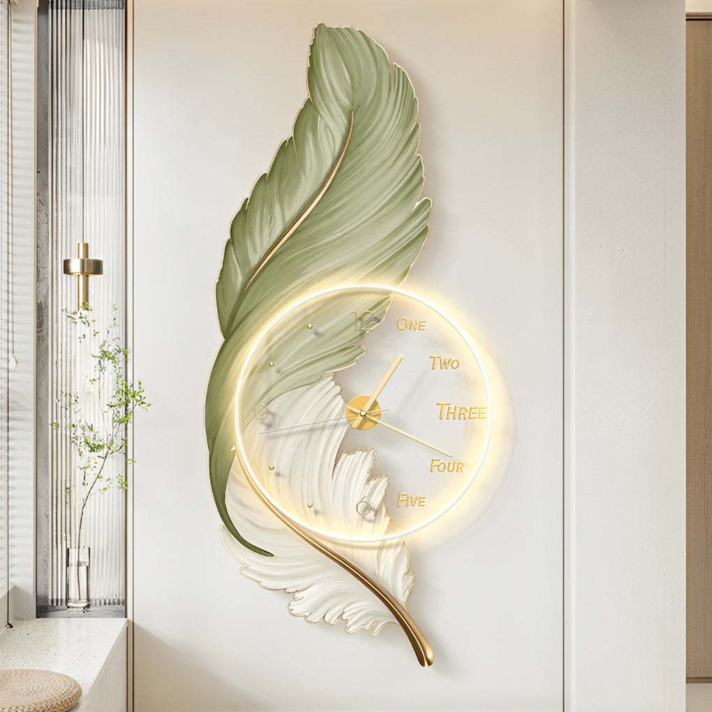 Feathers Painting Acrylic USB DC5V Round Wall Clock Wall Lamp with Remote-Lighom