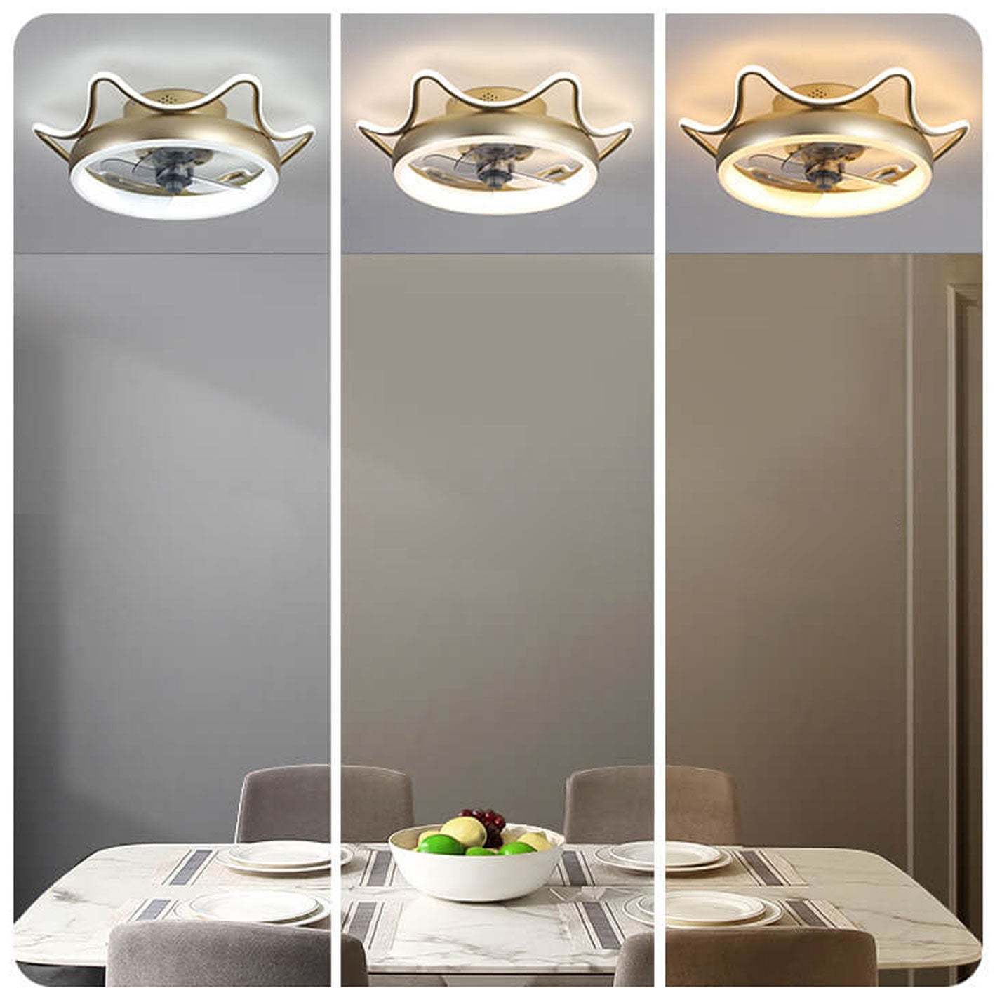 Nordic Round Wrought Iron LED Flush Mount Fan Light