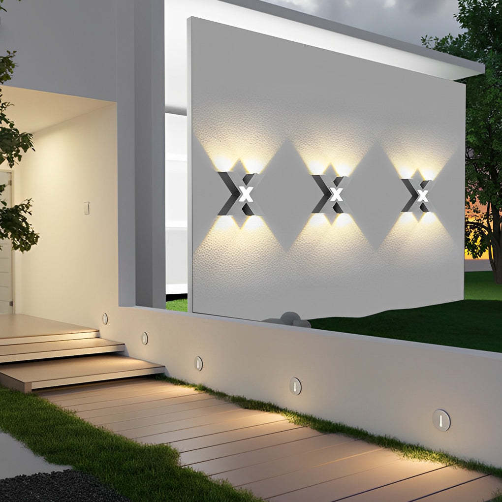 X Shape Creative Waterproof LED Black Modern Outdoor Wall Lamp Exterior Lights-Lighom