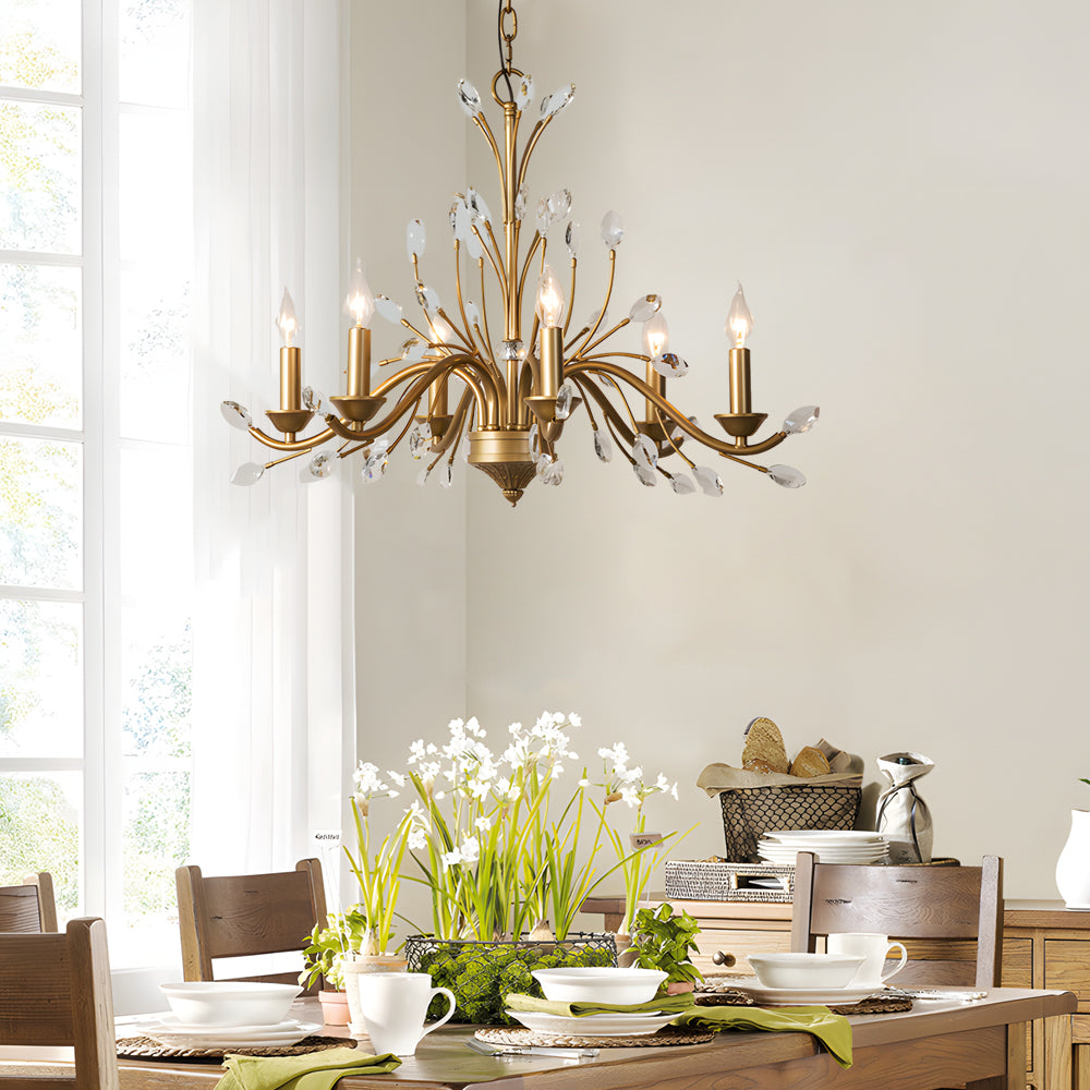 Gold candle branch chandeliers — Cool White (6000K) / Clear / 9-Light