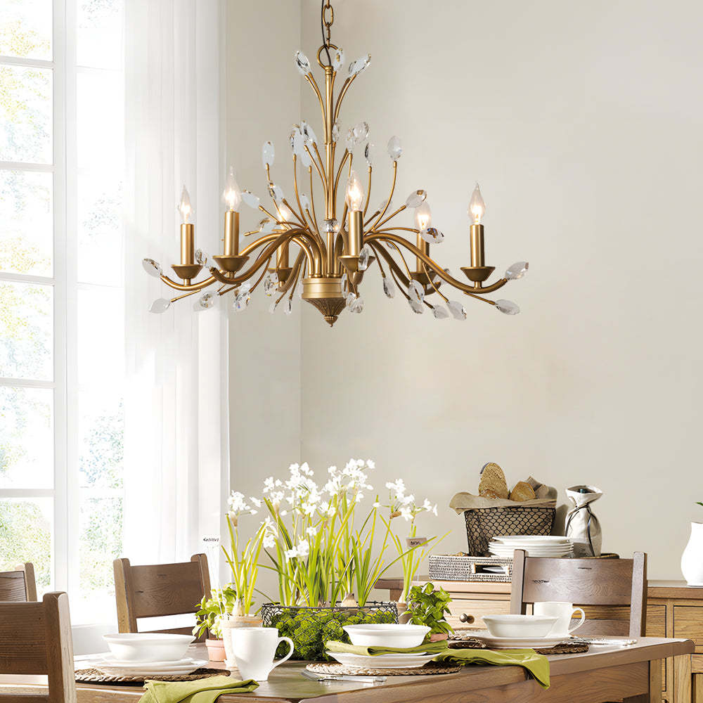 Brass Branch Candle Vintage Crystal Chandelier