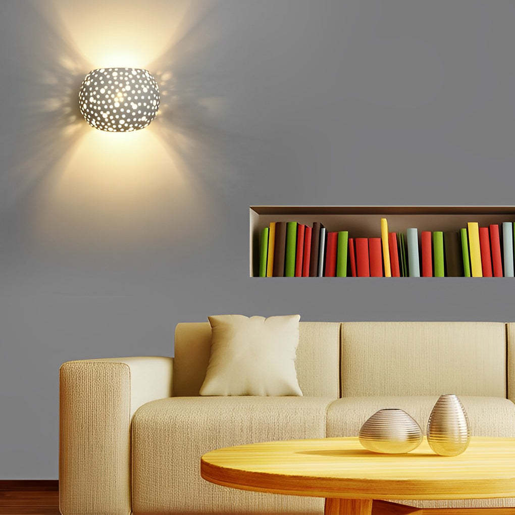 Round Creative Hollow LED up and down Lighting White Nordic Wall Lamp-Lighom