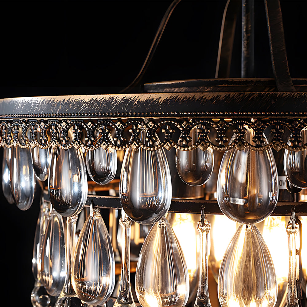 Tiered Crystal Water Drop Aged Metallic American Chandelier