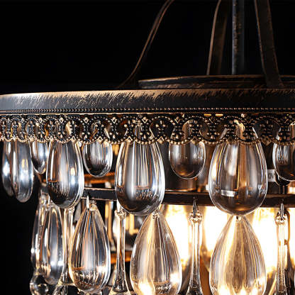 Tiered Crystal Water Drop Aged Metallic American Chandelier