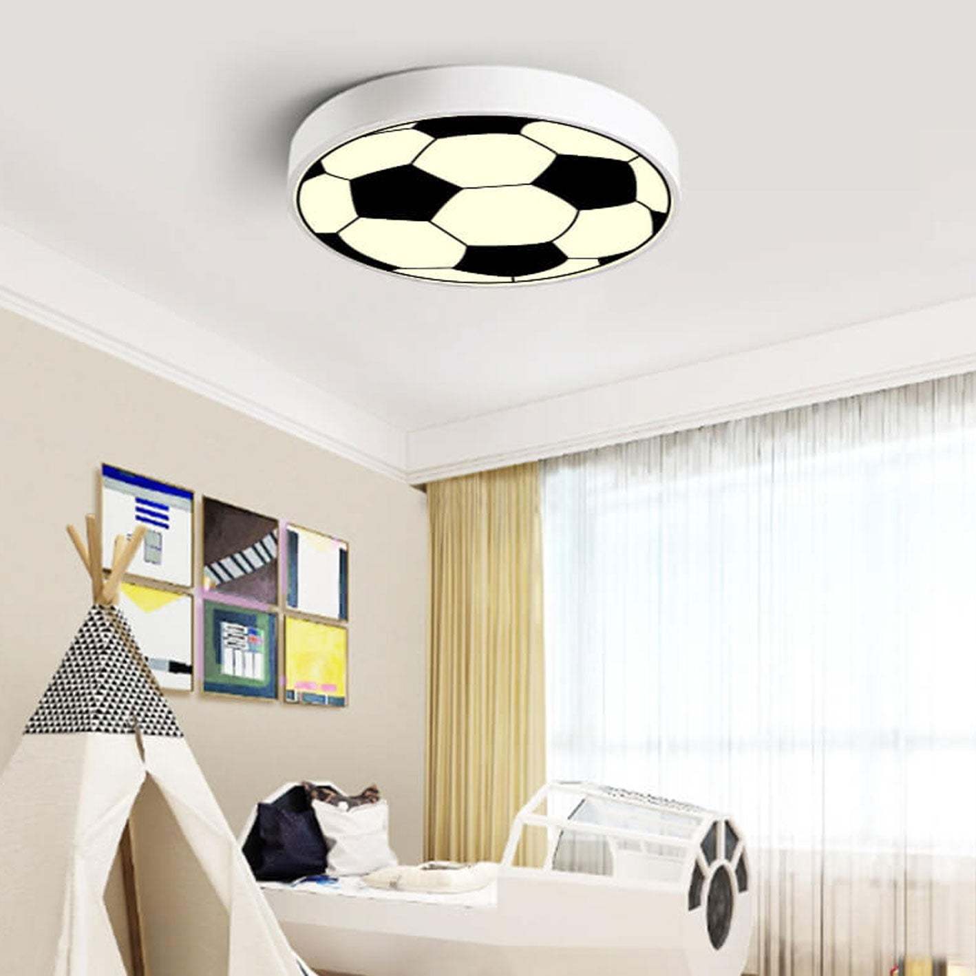 Cartoon Round Football LED Kids Flush Mount Light