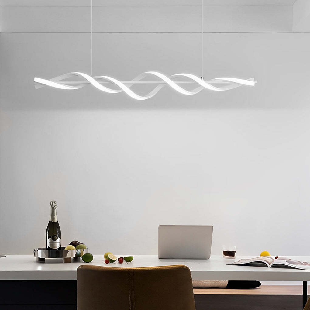Long Wave Spiral Dimmable LED White Modern Dining Chandelier