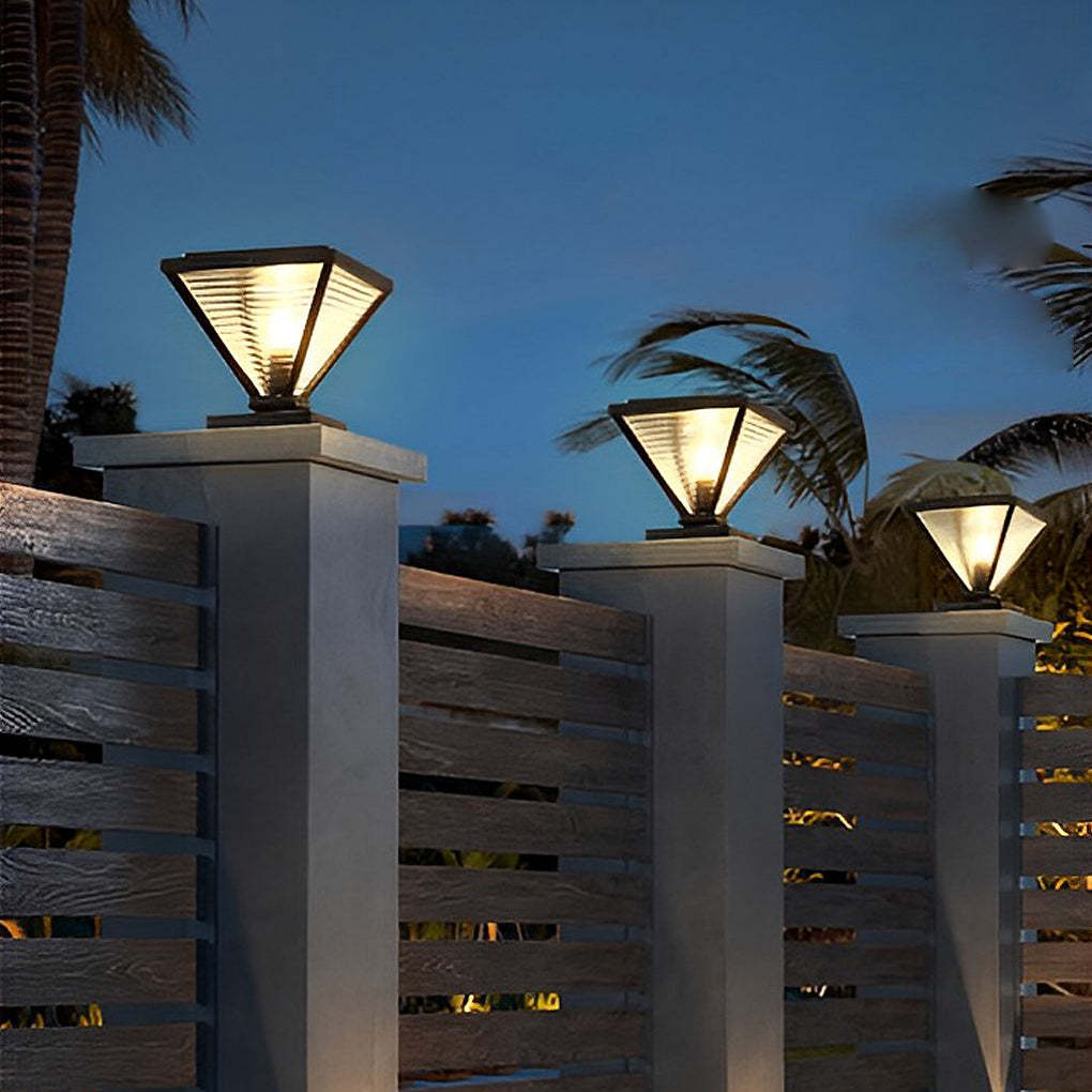Geometric Black Modern Solar Fence Post Light