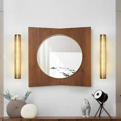 Gold Perforated Cylindrical Bathroom Vanity Light with Mesh Design-Lighom