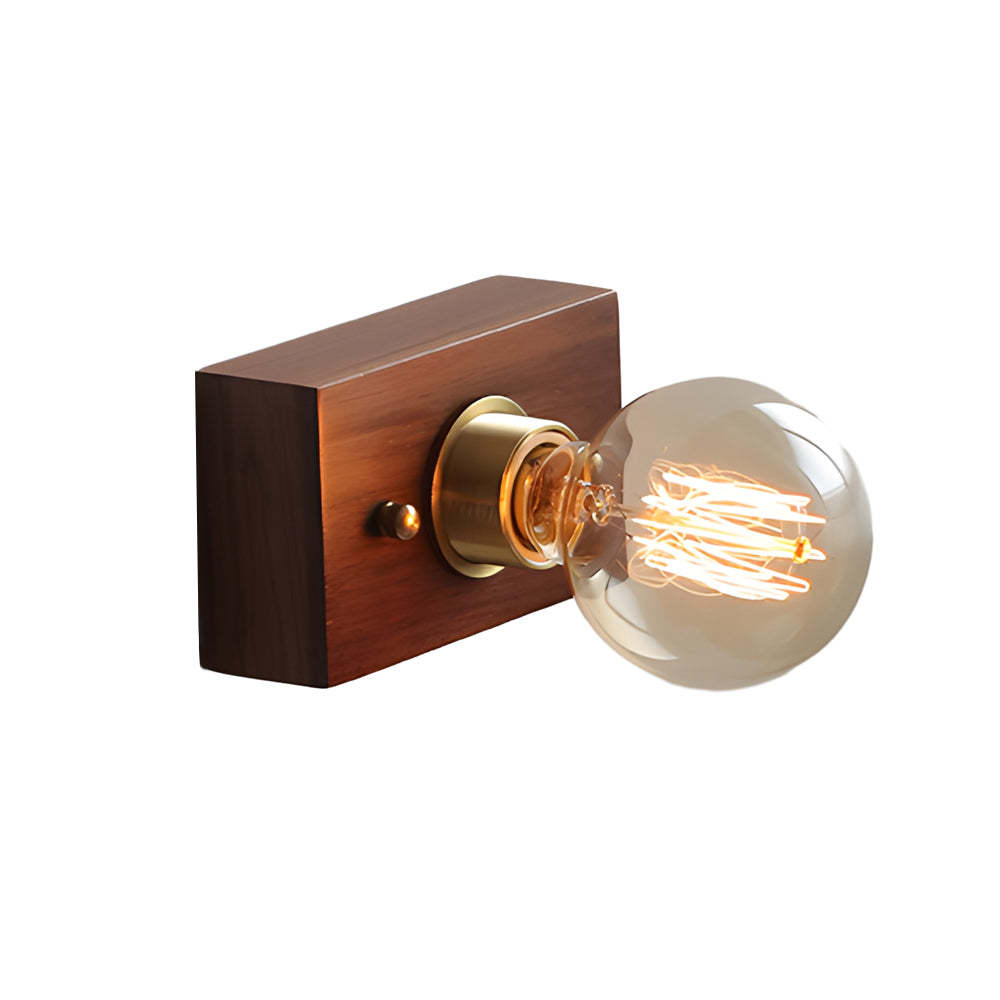 Round/Square Vintage Walnut Wood Wall Lamp 1-light with Pull Chain Switch-Lighom