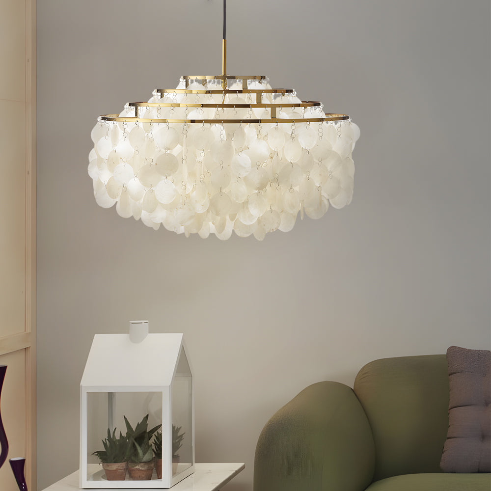 Seashell Disc Chain Pendant Chandelier — Gold / 23.6''