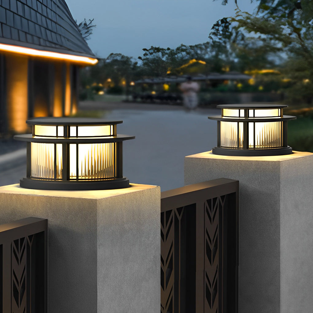 Modern round fence outdoor post lights in synthetic — 5.5" H x 8.7" Dia / Hardwired