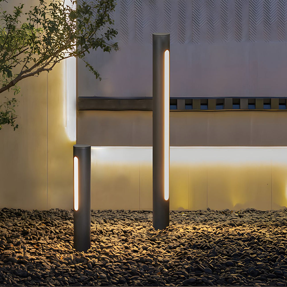 Matte Black Cylinder Outdoor Pathway Light with Strip LED Lighting - 15.8''/29.5'' H-Lighom