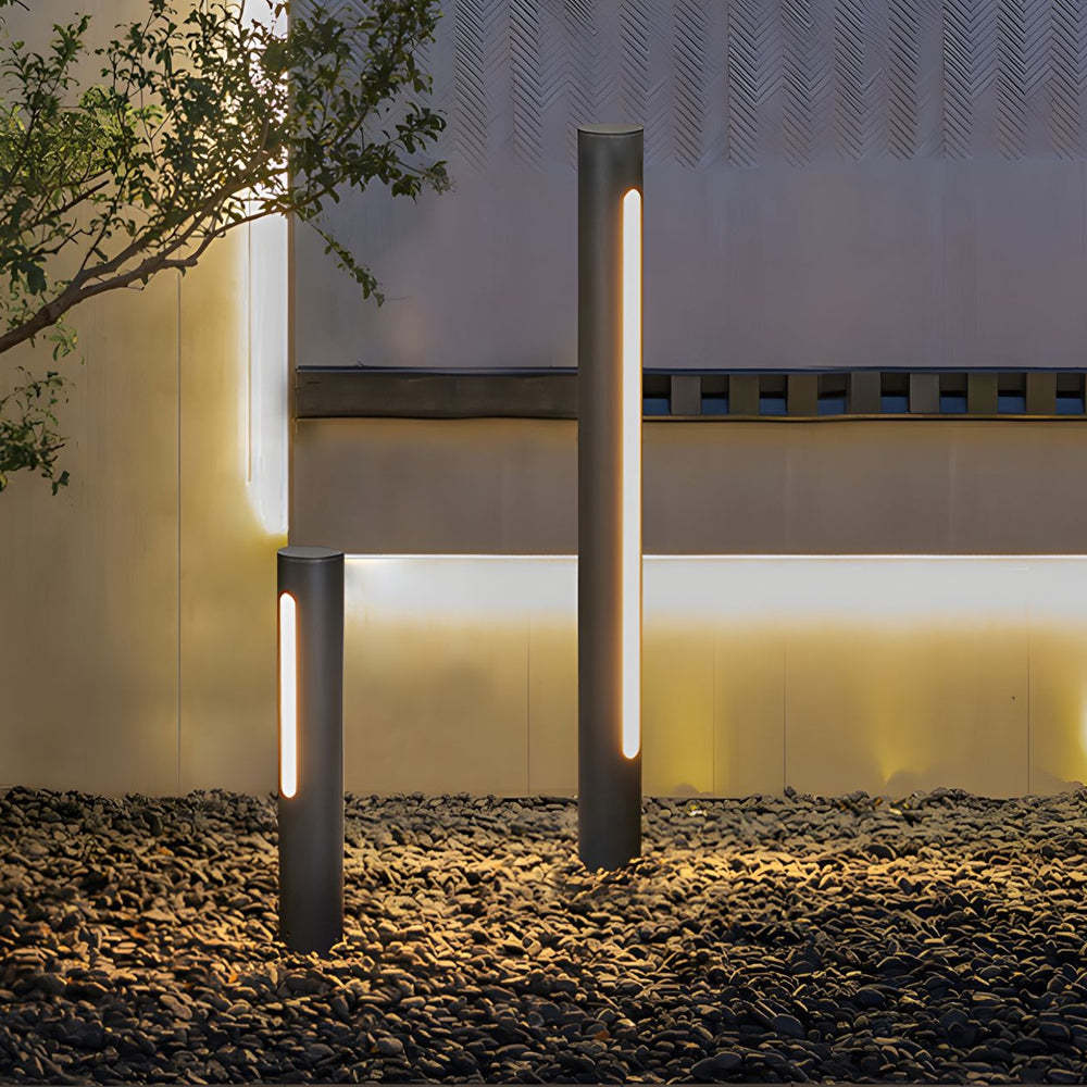 Matte Black Cylinder Outdoor Pathway Light with Strip LED Lighting - 15.8''/29.5'' H-Lighom
