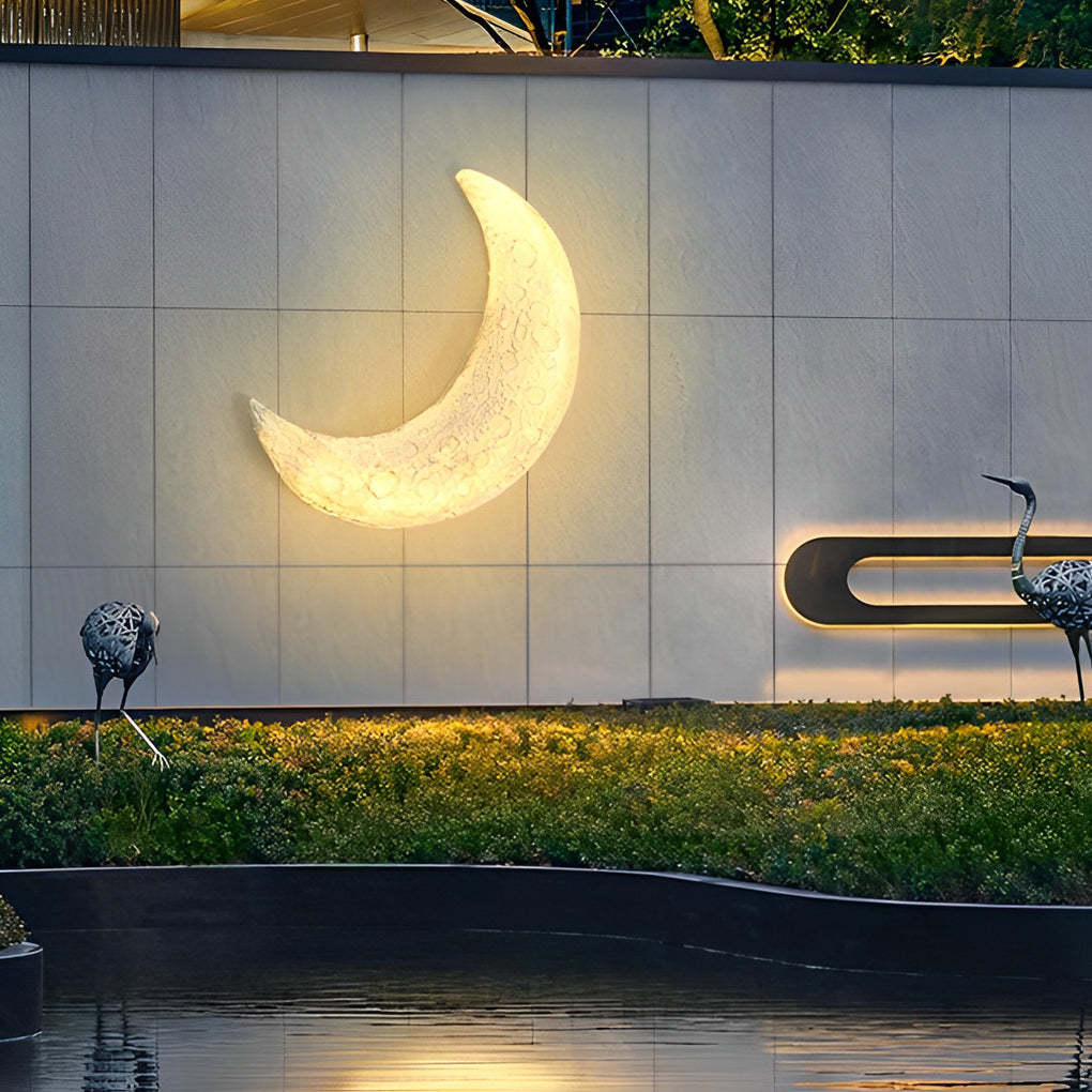 Creative Resin Moon Waterproof LED Modern Outdoor Wall Sconce Lighting-Lighom