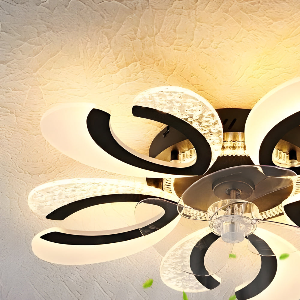 Simple Flowers Mute Timing Stepless Dimming Smart Modern Ceiling Fan Light-Lighom