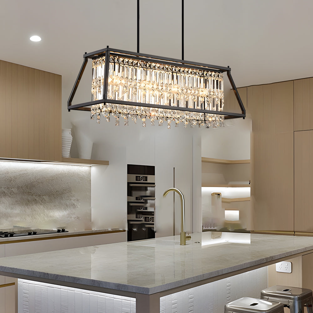 Trapezoidal Black Metallic Crystal Dining Chandelier
